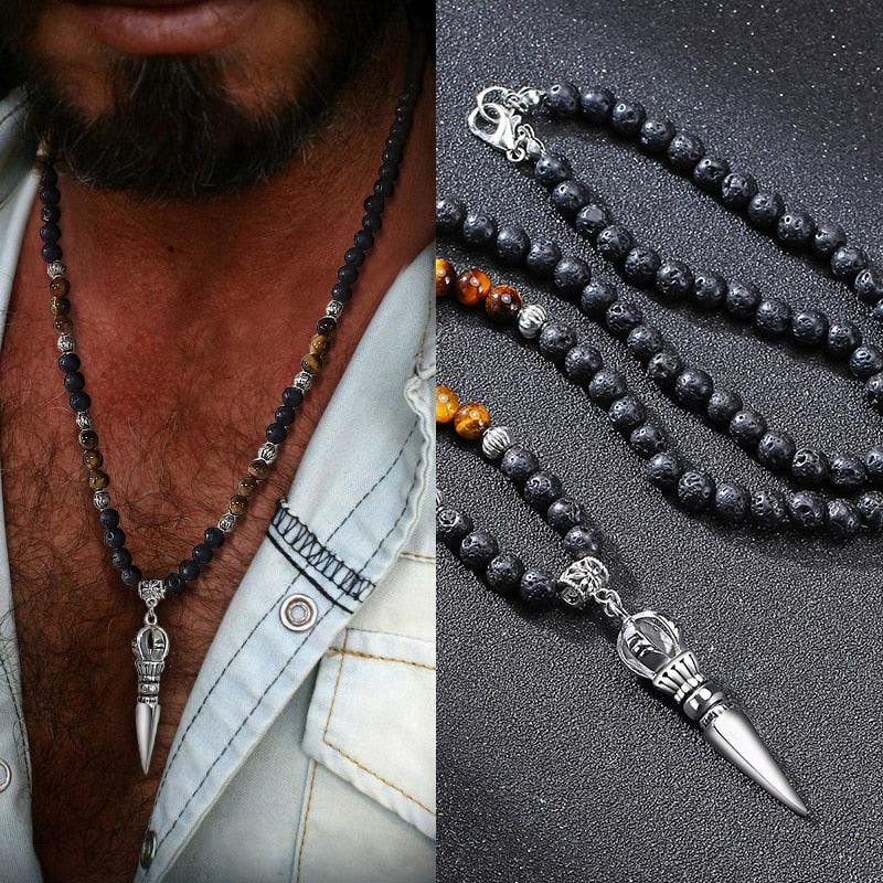 Tibetan Dagger Lava Stone Pendant Necklaces - The Burner Shop