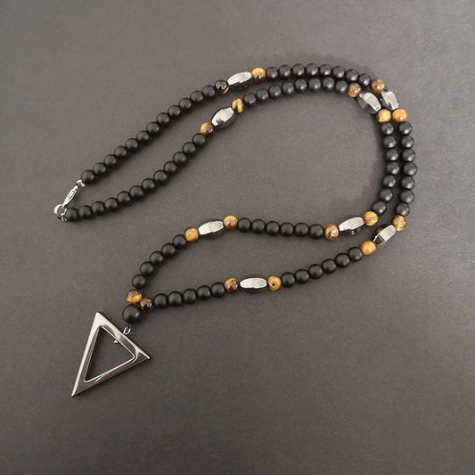 Triangle Tiger3-Eye Stone Beads Pendant Necklaces - The Burner Shop