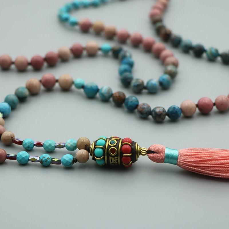 Turquoise Rose Pedal Beaded Necklace Necklaces - The Burner Shop