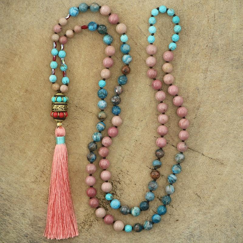 Turquoise Rose Pedal Beaded Necklace Necklaces - The Burner Shop