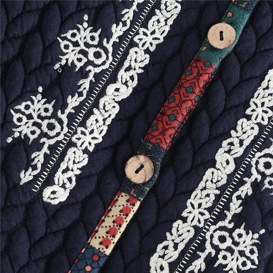 Vintage Boho Hooded Ethnic Long-Sleeved Loose Mid-Length Coat Ponchos - The Burner Shop