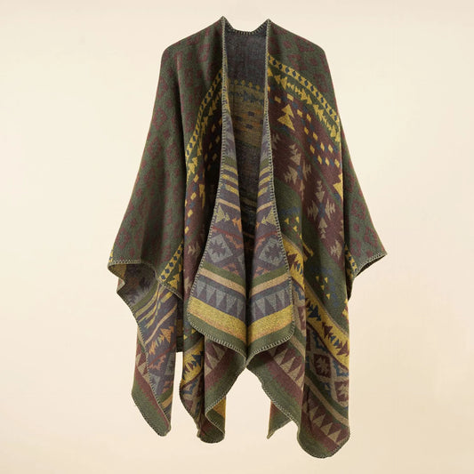 Ethnic Patterned Wrap Poncho