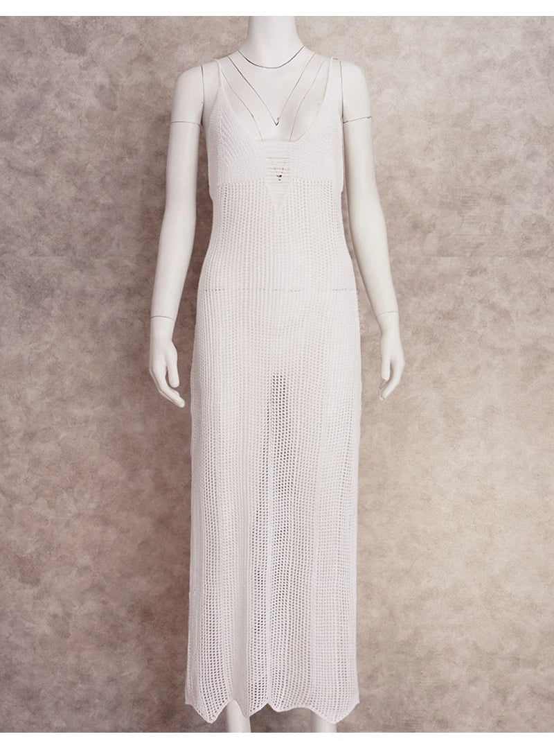 Spaghetti Strap White Crochet Tunic
