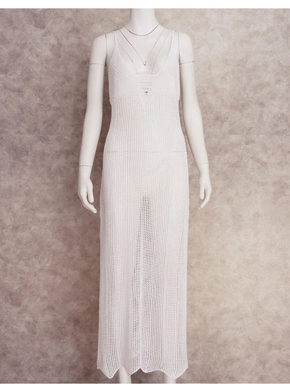 Spaghetti Strap White Crochet Tunic