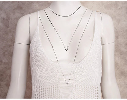 Spaghetti Strap White Crochet Tunic
