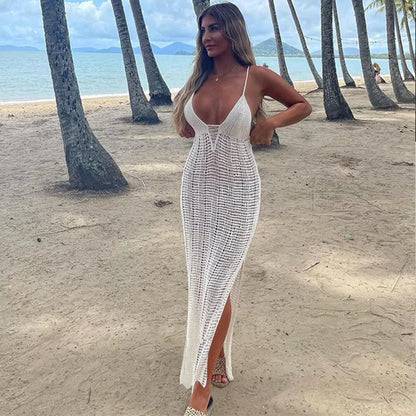 Spaghetti Strap White Crochet Tunic