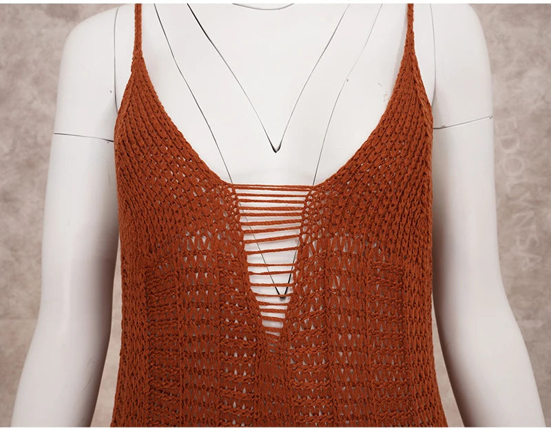 Spaghetti Strap White Crochet Tunic
