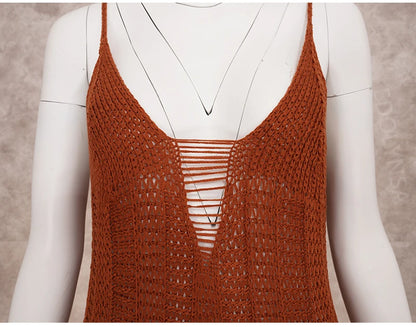 Spaghetti Strap White Crochet Tunic