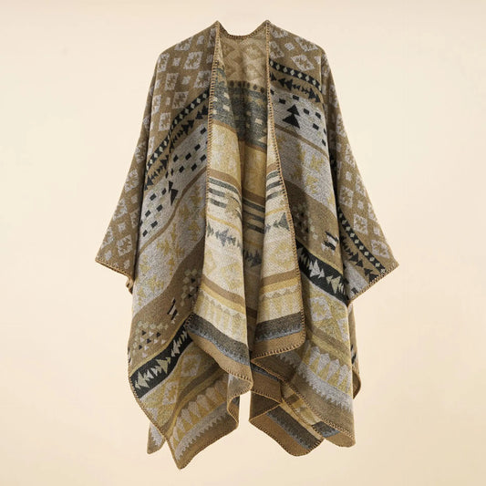 Ethnic Patterned Wrap Poncho