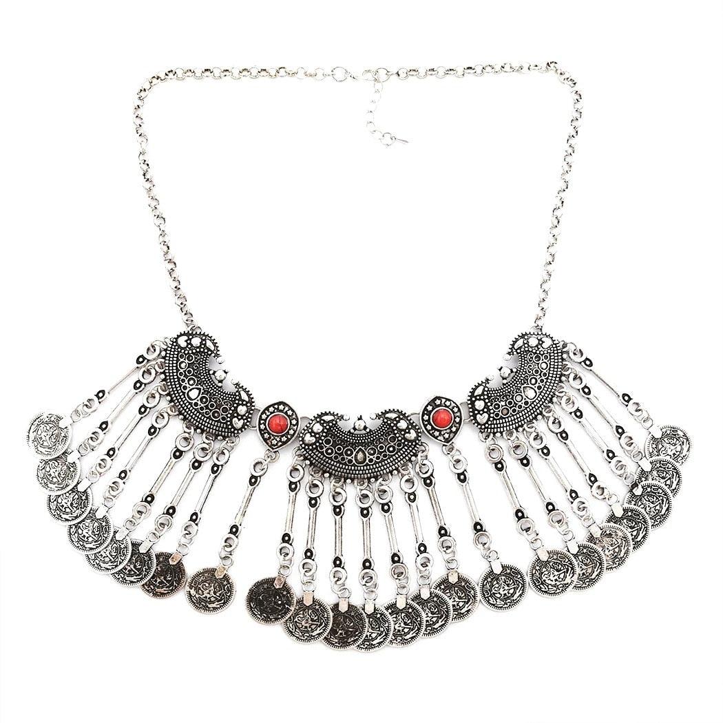 Bohemian Silver Fringe Statement Necklace Necklaces - The Burner Shop