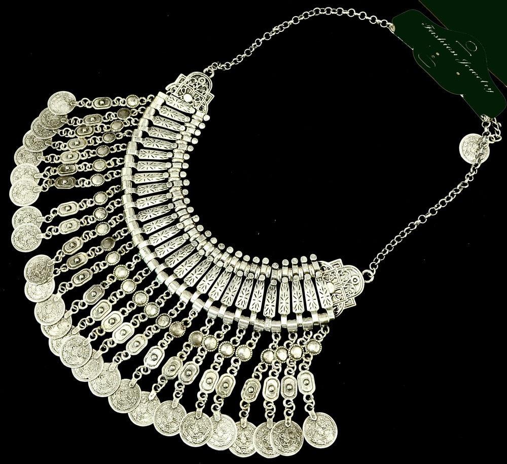 Bohemian Silver Fringe Statement Necklace Necklaces - The Burner Shop