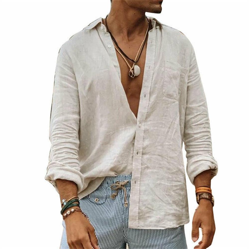 Boho Long Sleeve Linen Shirt Shirts - The Burner Shop