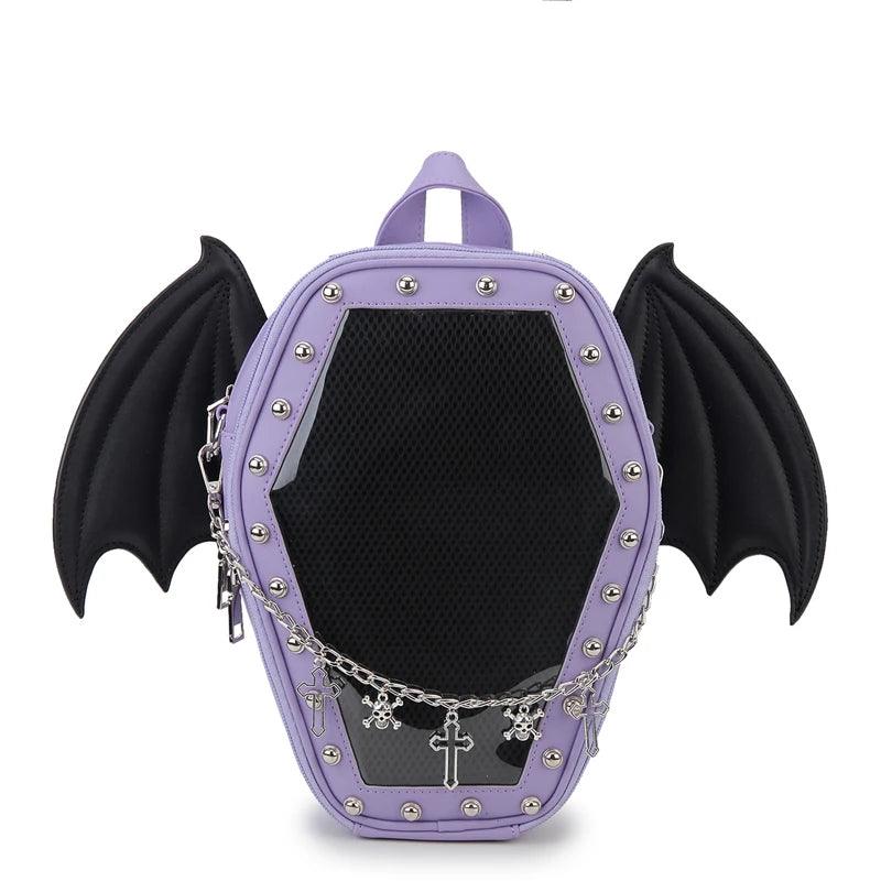 Gothic Casket with Bat Wings Backpack Backpacks - The Burner Shop