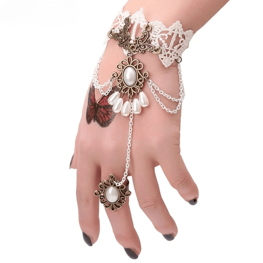 Gothic Lace Finger Ring & Chain Bracelets Bracelets - The Burner Shop