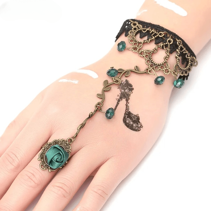 Gothic Lace Finger Ring & Chain Bracelets Bracelets - The Burner Shop