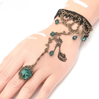 Gothic Lace Finger Ring & Chain Bracelets Bracelets - The Burner Shop