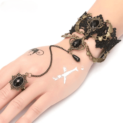 Gothic Lace Finger Ring & Chain Bracelets Bracelets - The Burner Shop