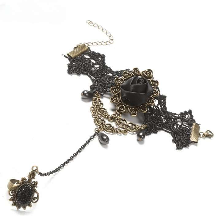 Gothic Lace Finger Ring & Chain Bracelets Bracelets - The Burner Shop