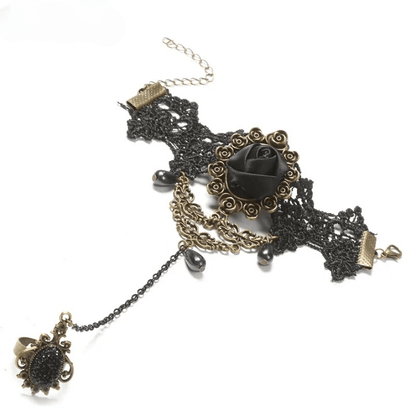 Gothic Lace Finger Ring & Chain Bracelets Bracelets - The Burner Shop