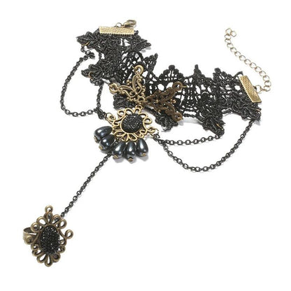 Gothic Lace Finger Ring & Chain Bracelets Bracelets - The Burner Shop