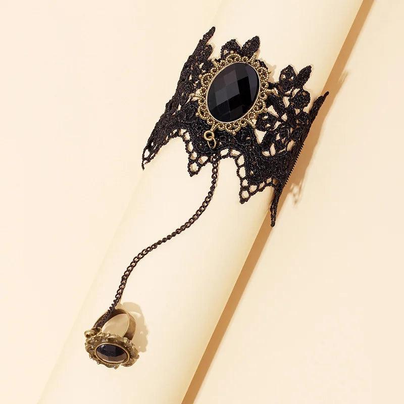 Gothic Lace Finger Ring & Chain Bracelets Bracelets - The Burner Shop