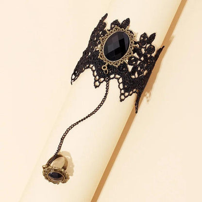 Gothic Lace Finger Ring & Chain Bracelets Bracelets - The Burner Shop