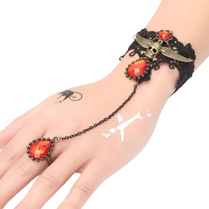 Gothic Lace Finger Ring & Chain Bracelets Bracelets - The Burner Shop