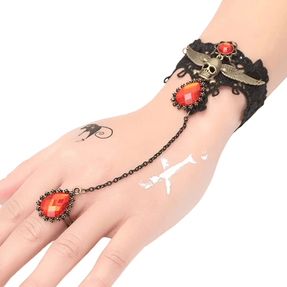 Gothic Lace Finger Ring & Chain Bracelets Bracelets - The Burner Shop