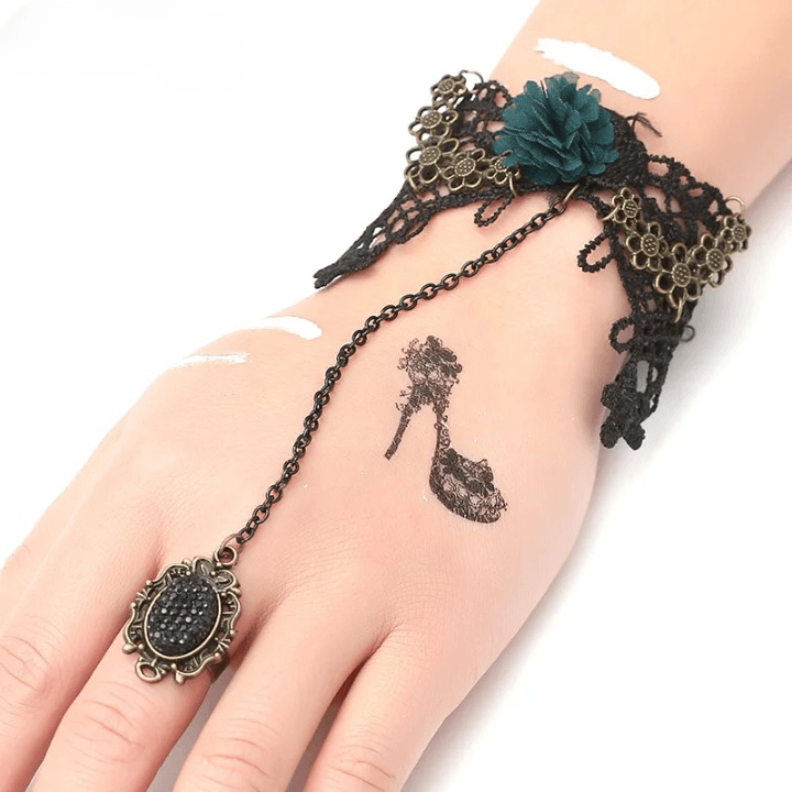 Gothic Lace Finger Ring & Chain Bracelets Bracelets - The Burner Shop