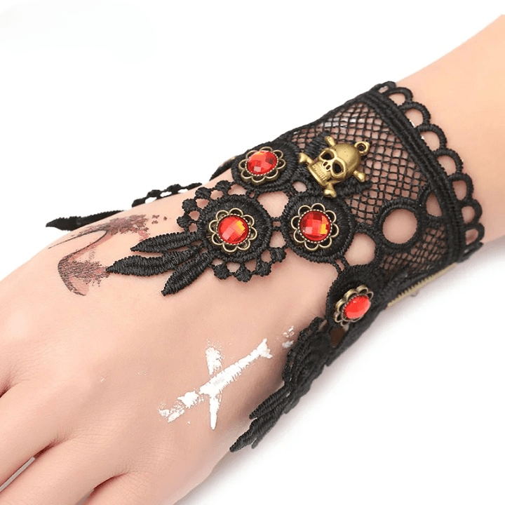 Gothic Lace Finger Ring & Chain Bracelets Bracelets - The Burner Shop