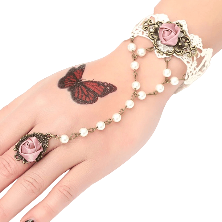 Gothic Lace Finger Ring & Chain Bracelets Bracelets - The Burner Shop