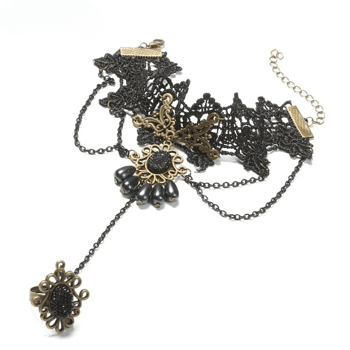 Gothic Lace Finger Ring & Chain Bracelets Bracelets - The Burner Shop