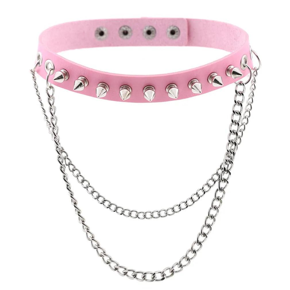 Gothic Leather Chokers - Pink Set Choker - The Burner Shop