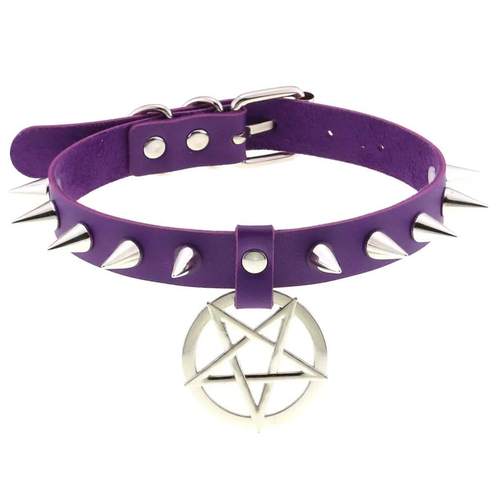 Gothic Leather Chokers - Purple Set Choker - The Burner Shop