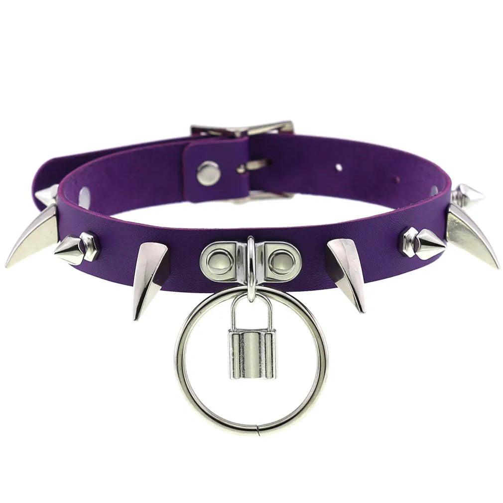 Gothic Leather Chokers - Purple Set Choker - The Burner Shop