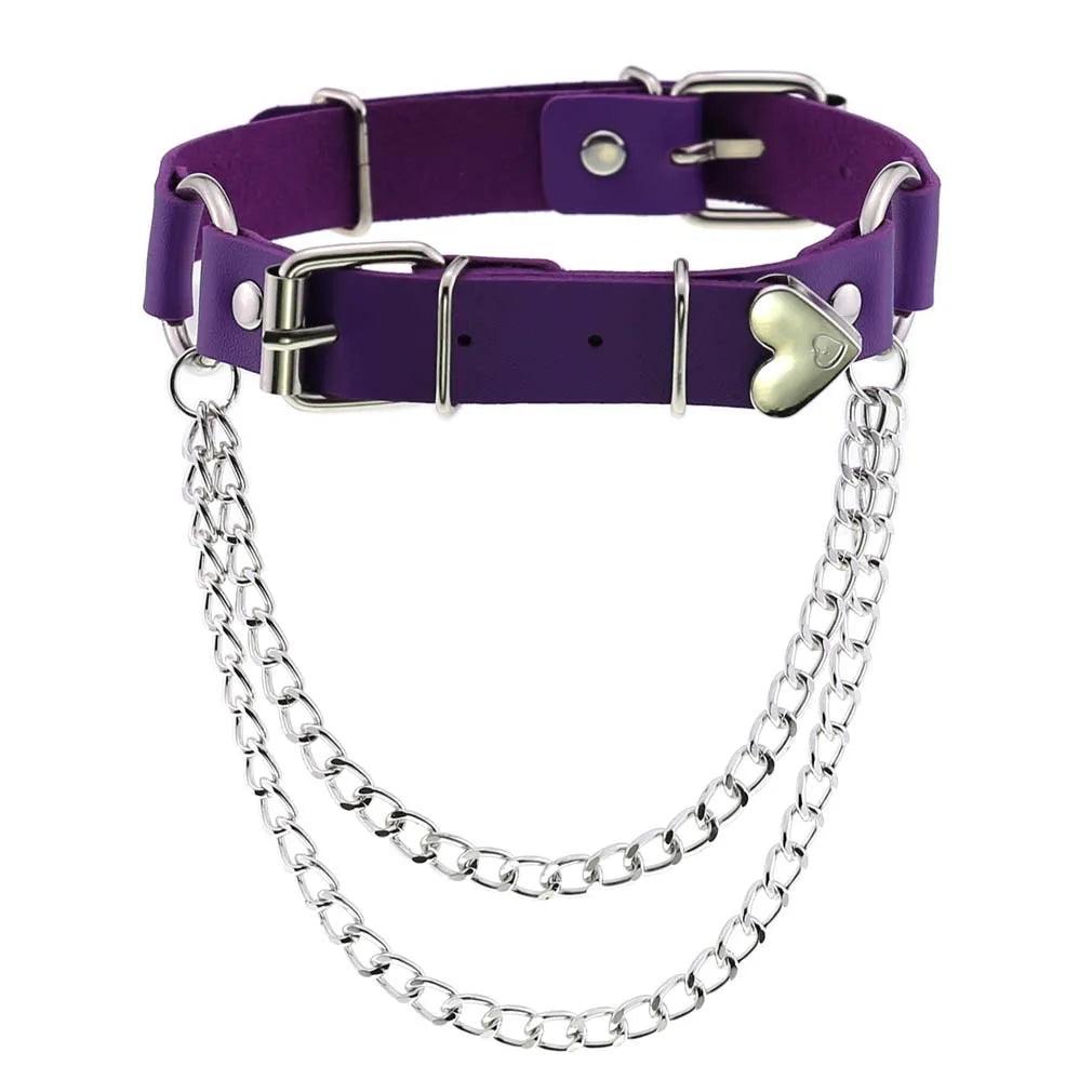 Gothic Leather Chokers - Purple Set Choker - The Burner Shop