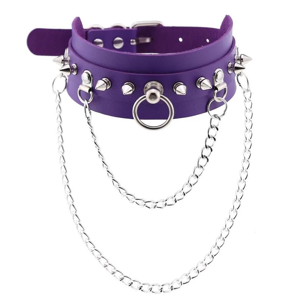 Gothic Leather Chokers - Purple Set Choker - The Burner Shop