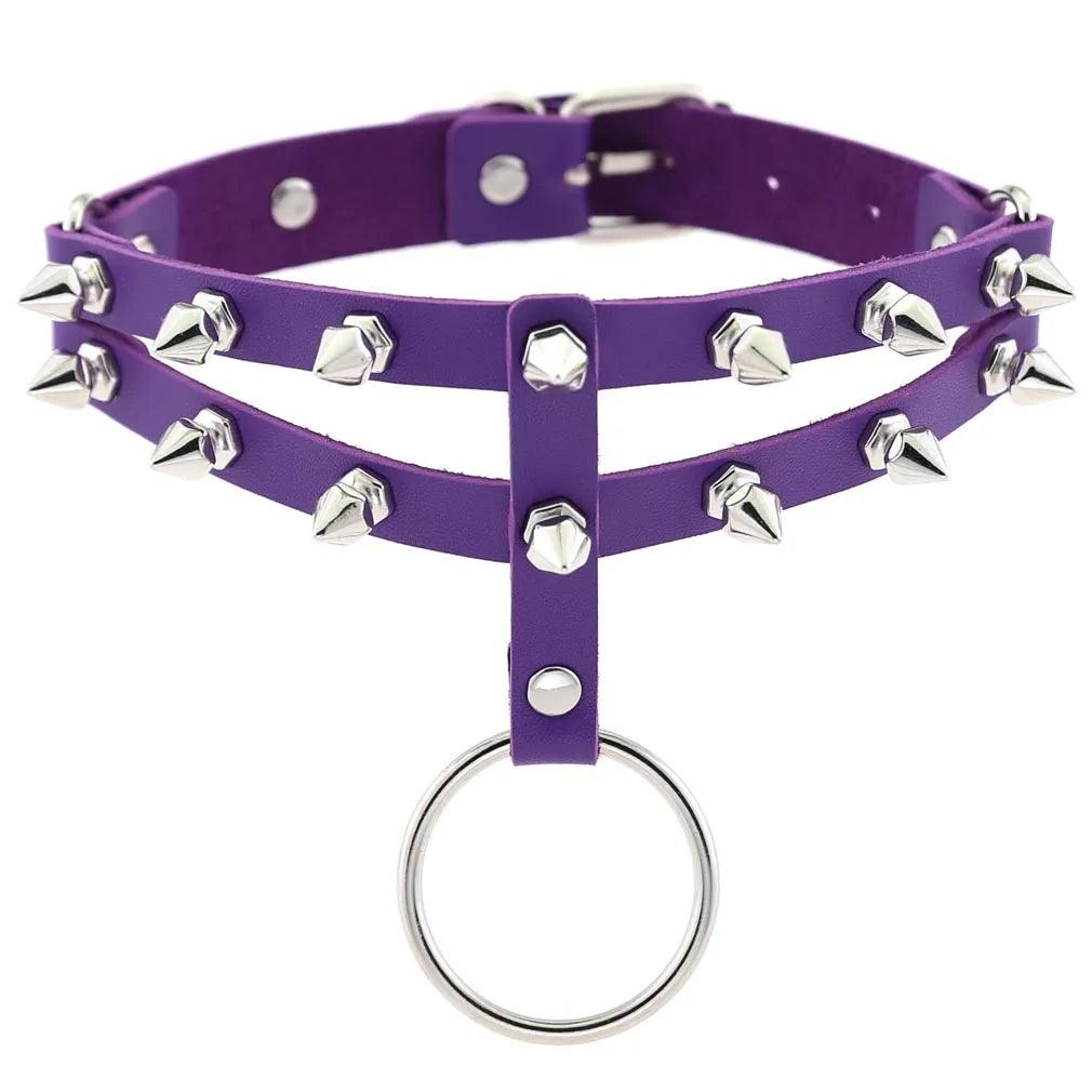 Gothic Leather Chokers - Purple Set Choker - The Burner Shop