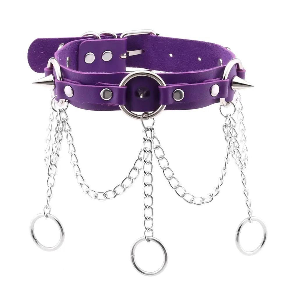 Gothic Leather Chokers - Purple Set Choker - The Burner Shop