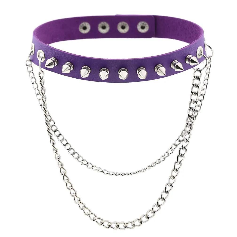 Gothic Leather Chokers - Purple Set Choker - The Burner Shop