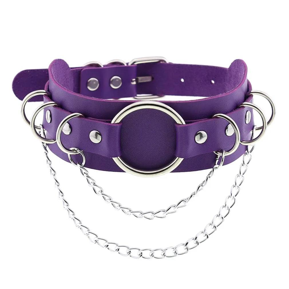 Gothic Leather Chokers - Purple Set Choker - The Burner Shop