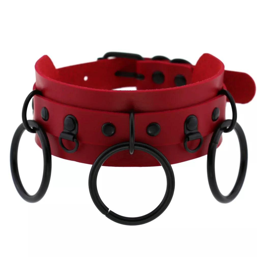 Gothic Leather Chokers - Red Set Choker - The Burner Shop