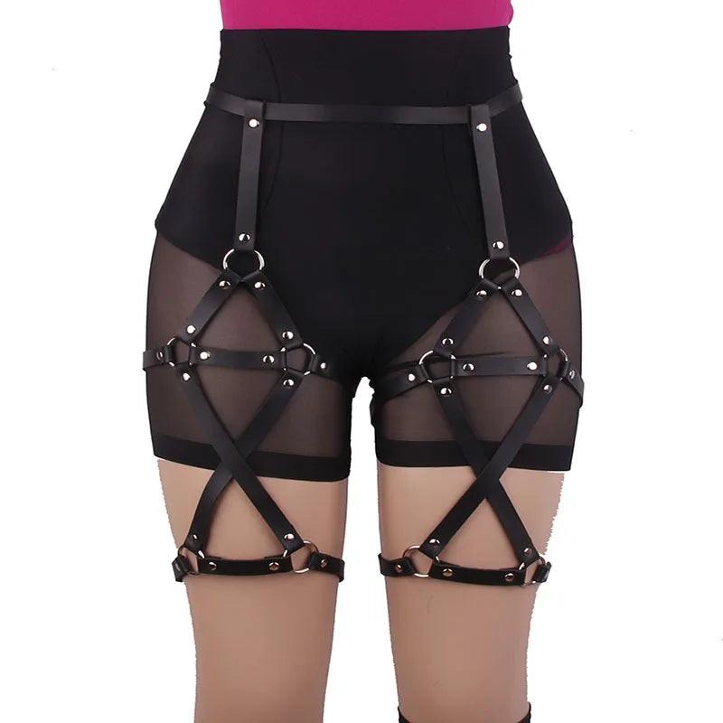 Gothic Leather Garter Harness Body Harness - The Burner Shop