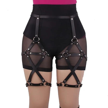 Gothic Leather Garter Harness Body Harness - The Burner Shop