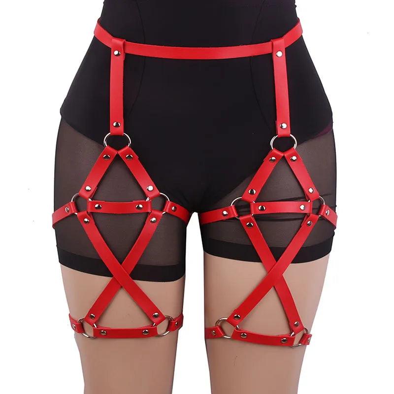 Gothic Leather Garter Harness Body Harness - The Burner Shop