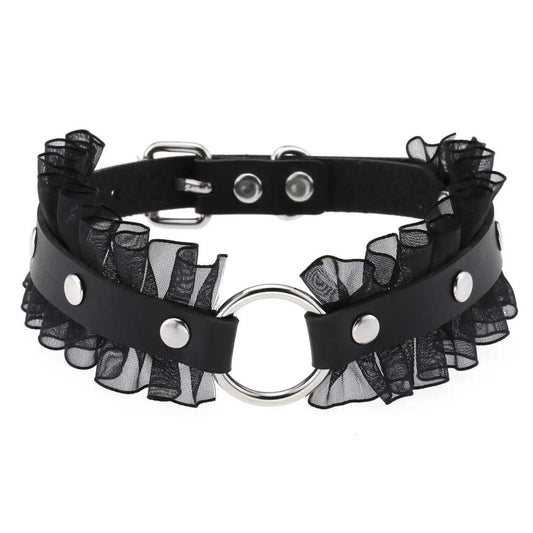 Gothic Leather Ruffled Chokers Choker - The Burner Shop