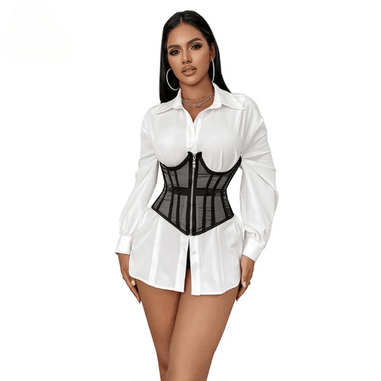 Gothic Mesh Zip up Corset Top Corsets - The Burner Shop