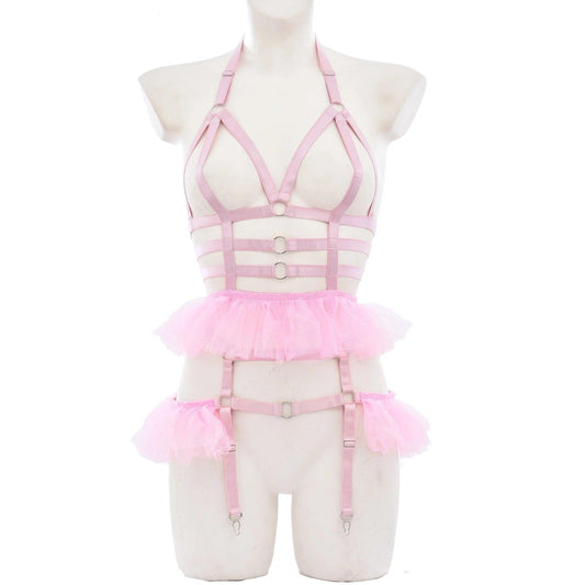 Gothic Spandex Ruffled Body Harness Body Harness - The Burner Shop