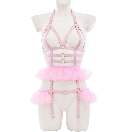 Gothic Spandex Ruffled Body Harness Body Harness - The Burner Shop