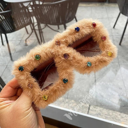 Handmade Fur Square Sunglasses Sunglasses - The Burner Shop